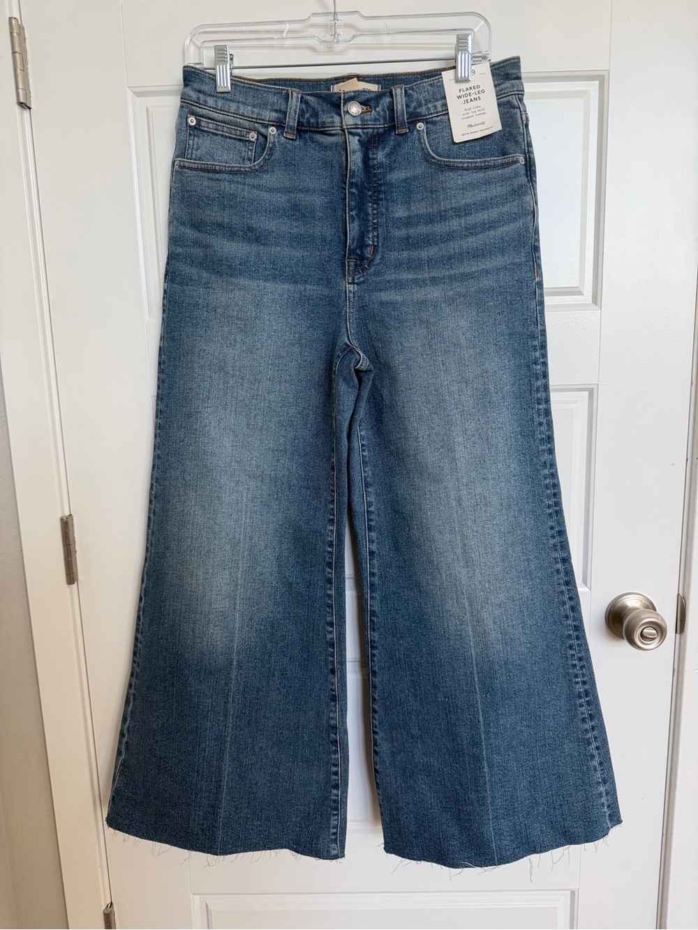 Madewell Flared Wide Leg Jeans 29 High Rise Cropped Raw Hem Denim